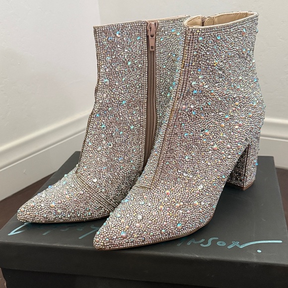 Betsey Johnson Shoes - Betsey Johnson Silver Rhinestone Ankle Boots